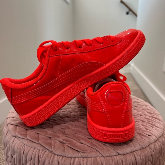 Puma Basket Big Kids Patent Leather, Red Blast - Picture 3 of 5